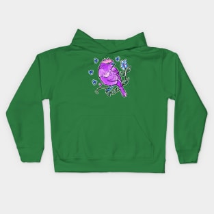 cute purple bird and blue flowers Kids Hoodie